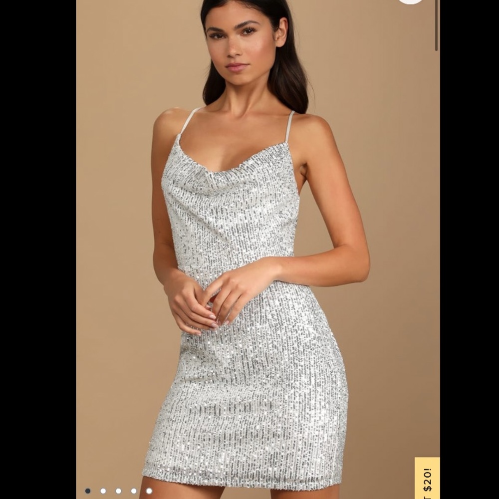 Lulus Silver Sequin Mini Open Back Dress size large